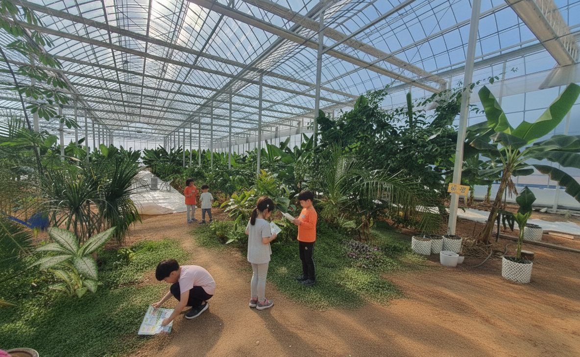 돋보기를 들고 보물을 찾는 아이들 이미지